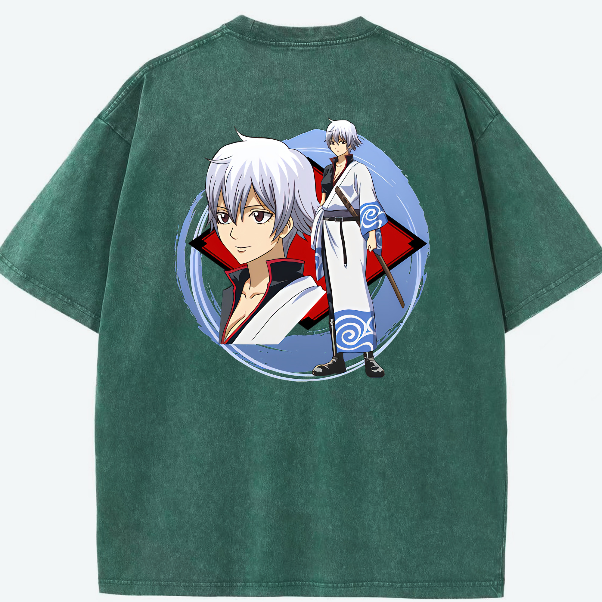 （画像用） ぎんたま 坂田銀時（さかたぎんとき） 神楽 志村新八（しむら しんぱち） GINTAMA Sakata Gintoki Kagura Shimura Shinpachi 綿100% ヴィンテージ風 半袖Tシャツ（背面プリント）